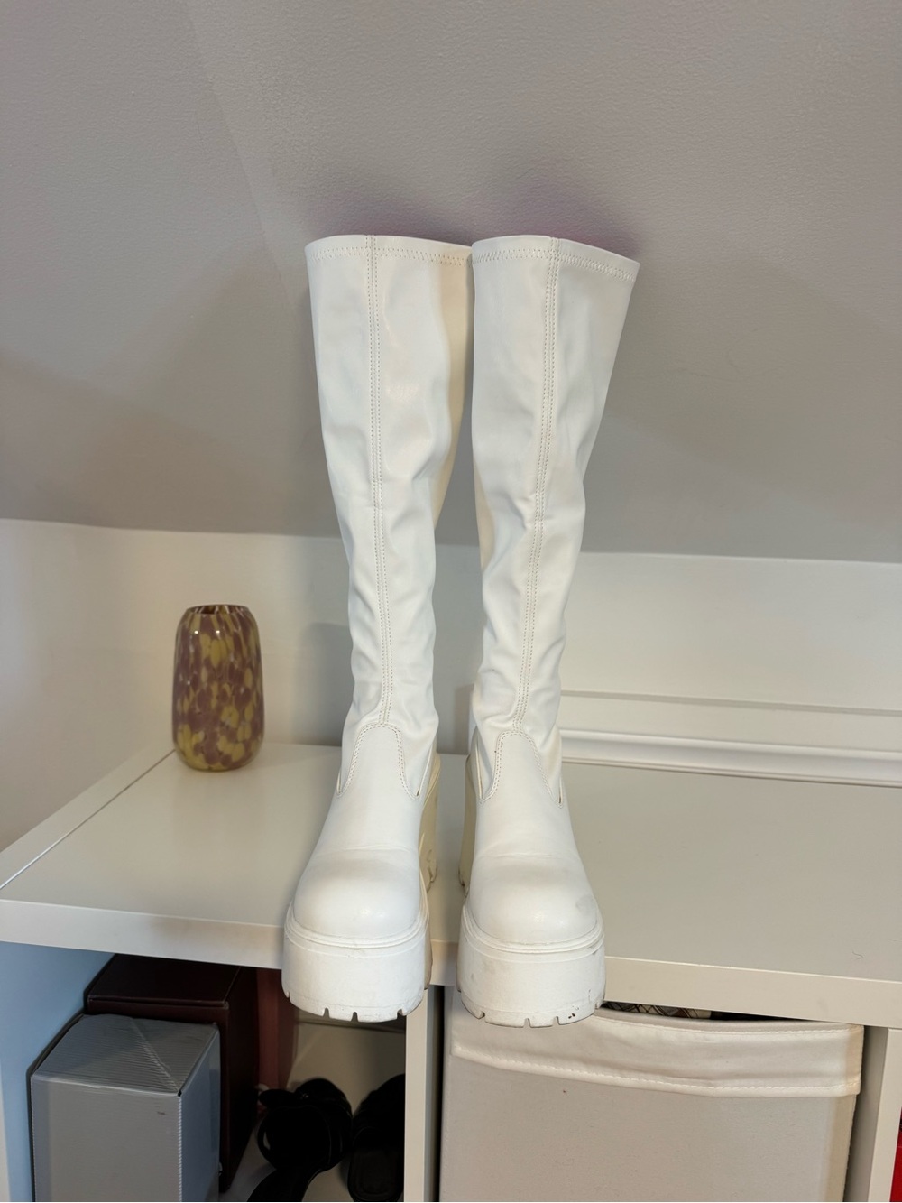 White Knee-High Platform Boots for Women